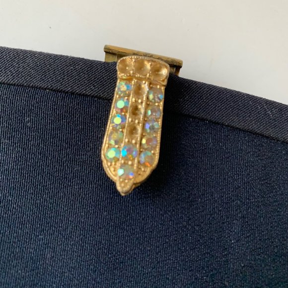 Vintage Evening Bag Rhinestone AB Closure Handbag 60s Top Handle Framed - Picture 3 of 7